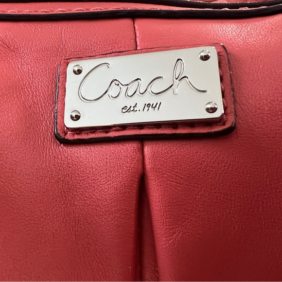 Coach Coral Pink Leather Satchel Bag Womens Pleated Chain Shoulder F15339 - Picture 5 of 16